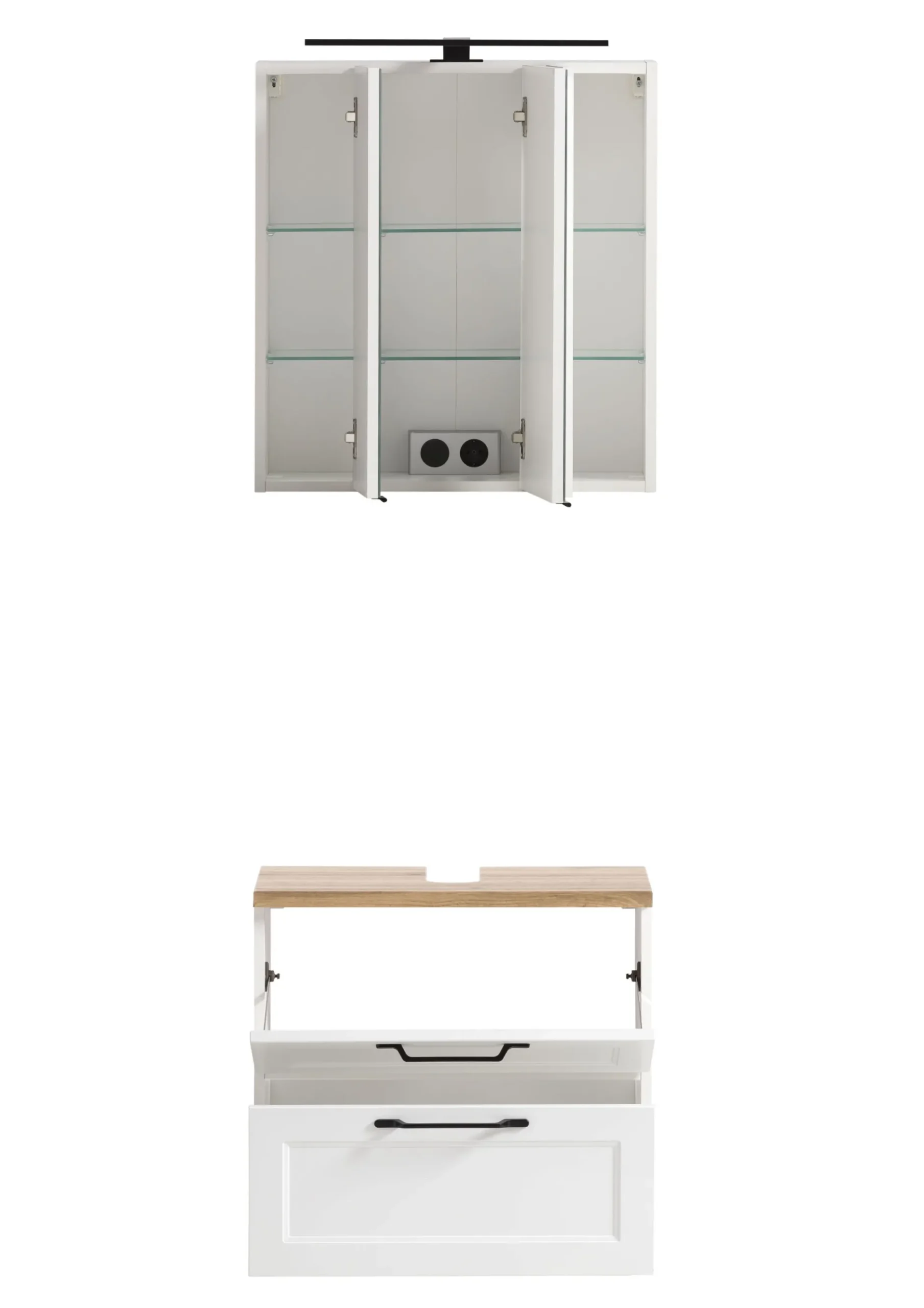 Ensemble de salle de bain Meran | Meuble lavabo, armoire de toilette avec éclairage | Blanc