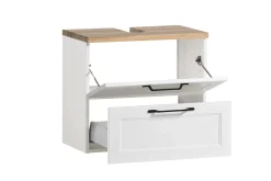 Ensemble de salle de bain Meran | Meuble lavabo, armoire de toilette avec éclairage | Blanc