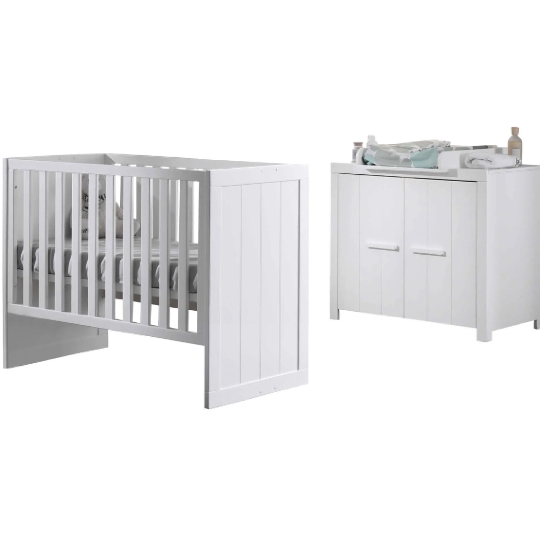 ErikBabyzimmer : Babybett 60x120cm, Kommode, Wickeltisch - weiß