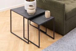 2er-Set Beistelltische Idris - Marmor/Schwarz