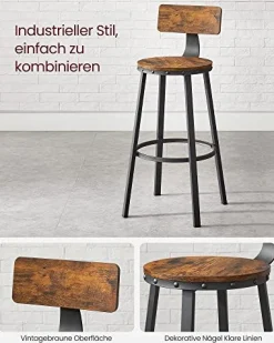 2er-Set hohe Barstühle mit Rückenlehne, einfache Montage