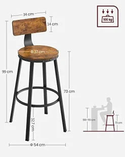 2er-Set hohe Barstühle mit Rückenlehne, einfache Montage