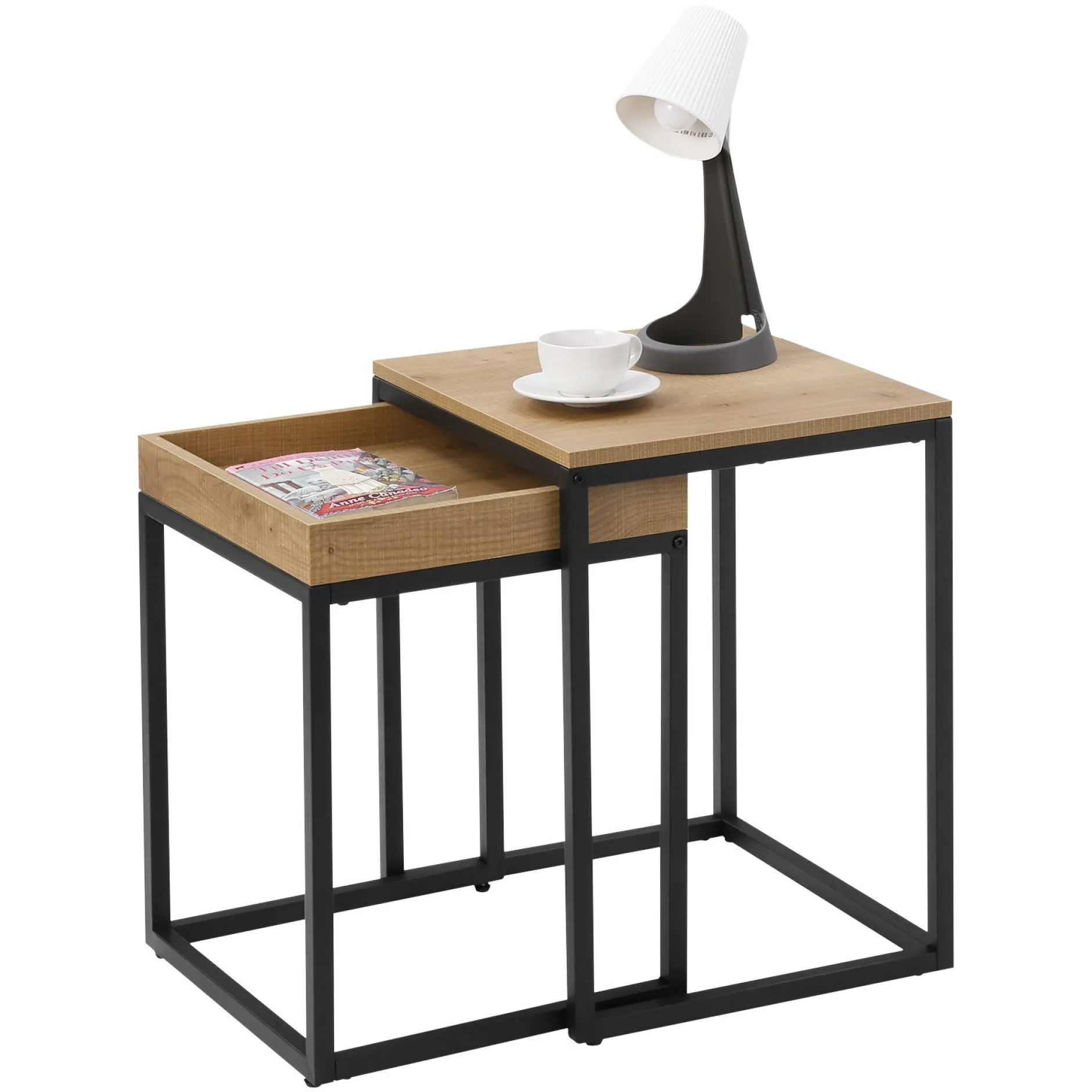 2er-Set quadratische Beistelltische Hanne 45x40 - mango/sch