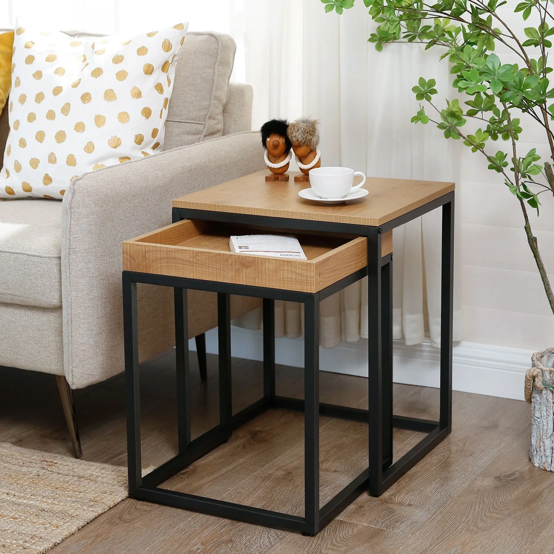 2er-Set quadratische Beistelltische Hanne 45x40 - mango/sch