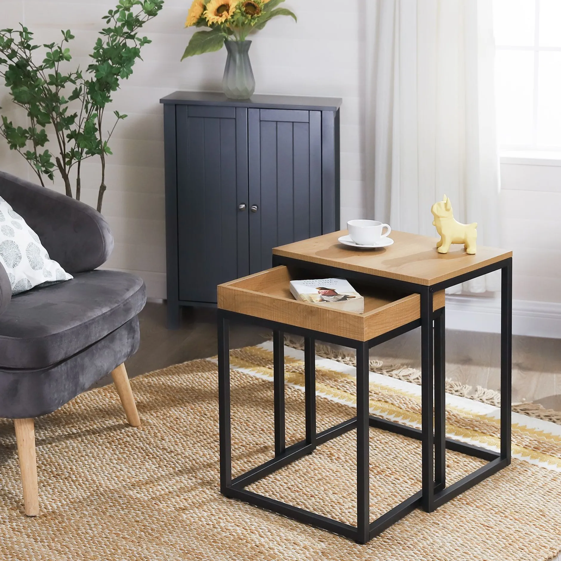 2er-Set quadratische Beistelltische Hanne 45x40 - mango/sch