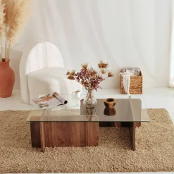 Escape Couchtisch | GEHÄRTETES GLAS | Walnuss
