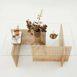 Escape Couchtisch | GEHÄRTETES GLAS | Saphir-Eiche