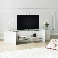 Escape TV TV-Ständer | GEHÄRTETES GLAS | Weiß