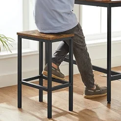 Ess-/Bartisch-Set mit Hockern, industrielles Stahlgestell, rustikales Braun/Schwarz