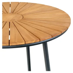Esstisch aus natürlichem Teakholz mit schwarzen Metallbeinen