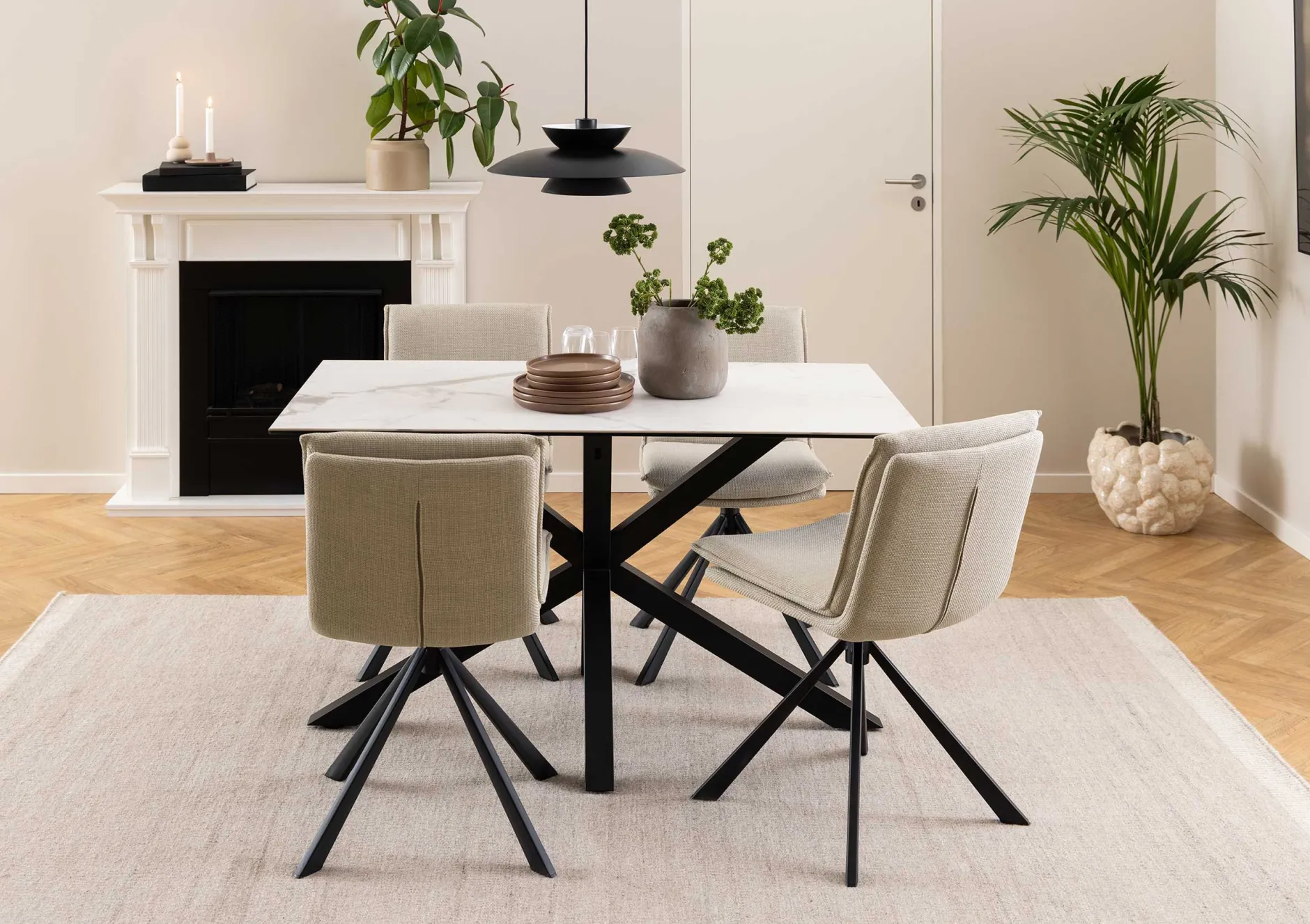 Esstisch Hennie - 135x80x75,5cm - Keramikplatte - weißer Marmor