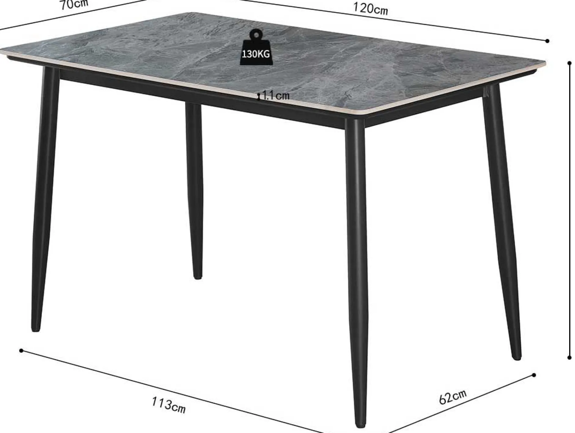 Esstisch Kenzo | 120 x 70 x 75 cm | Grau/Stein