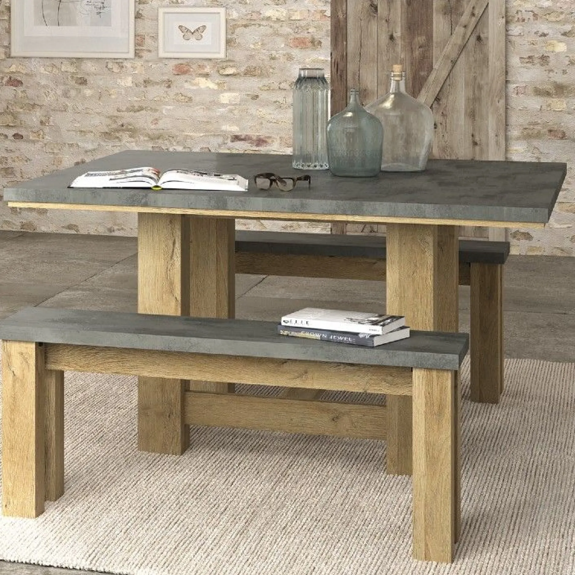 Esstisch Louane 140x140cm - Eiche/Beton