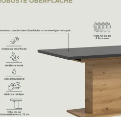 Esstisch Motion Emob – ausziehbar, Artisan und Grau – 150-190x76x90 cm