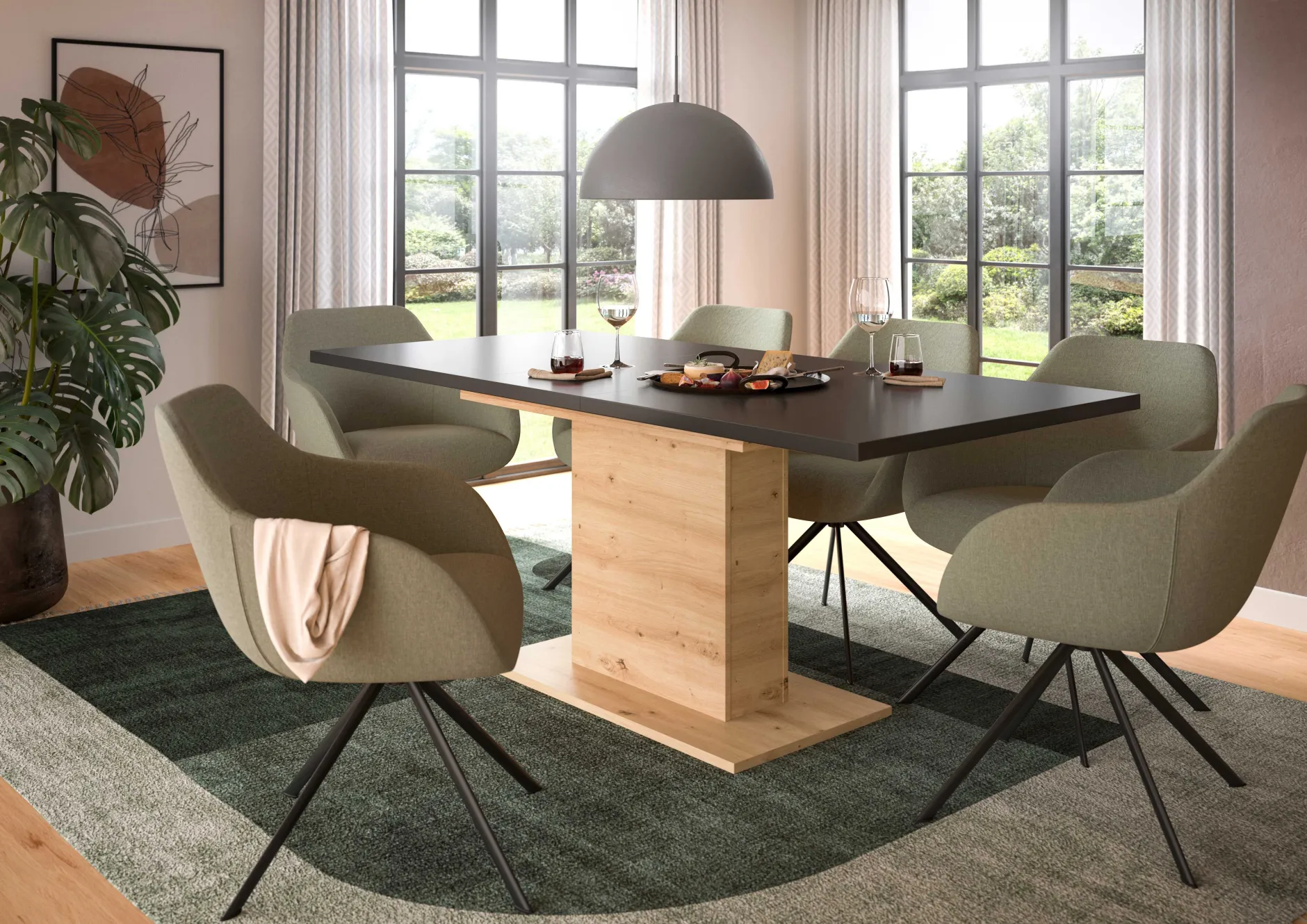 Esstisch Motion Emob – ausziehbar, Artisan und Grau – 150-190x76x90 cm