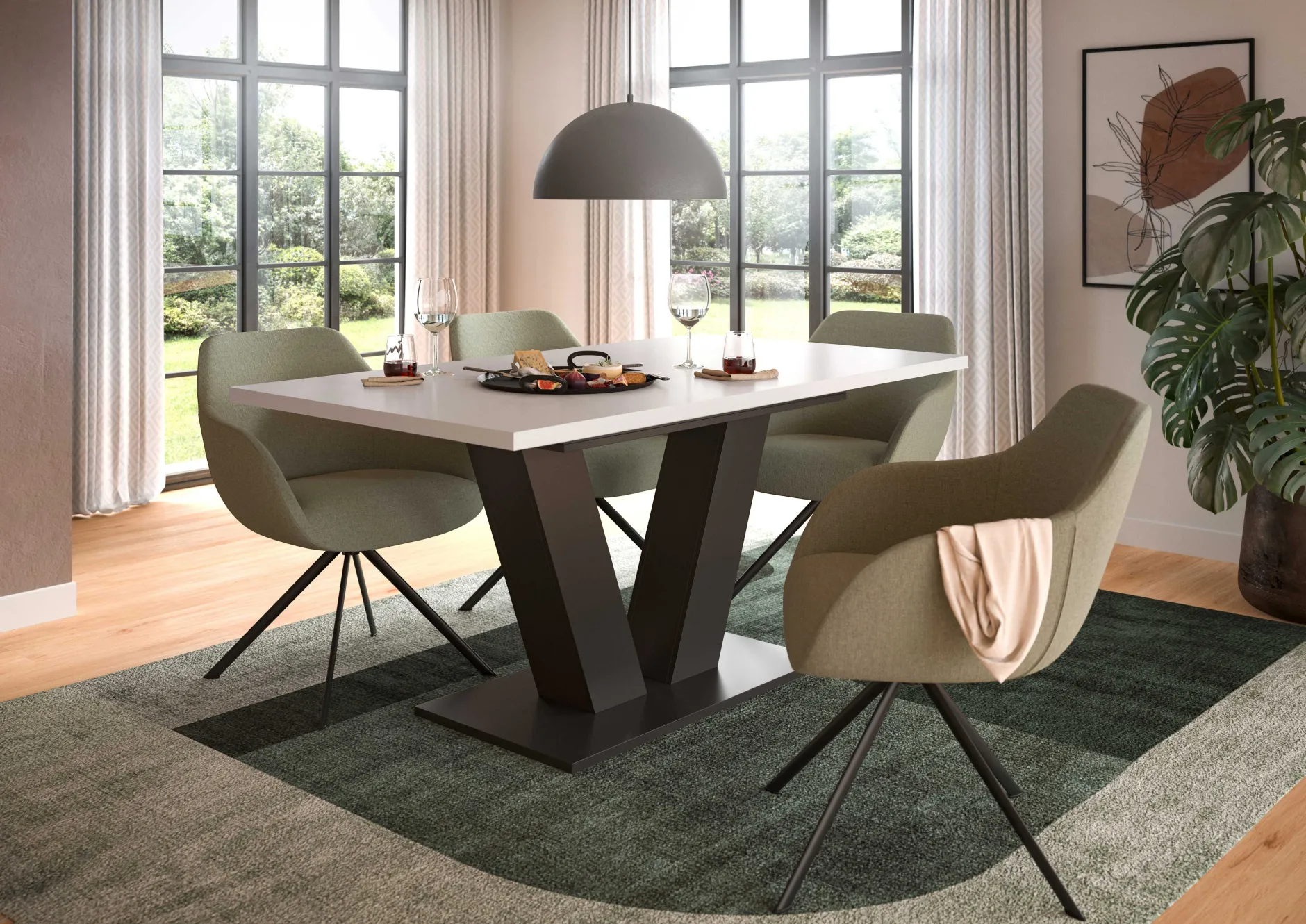 Esstisch Motion Emob - Ausziehbar 150-190x76x90 cm - Weiß/Grau