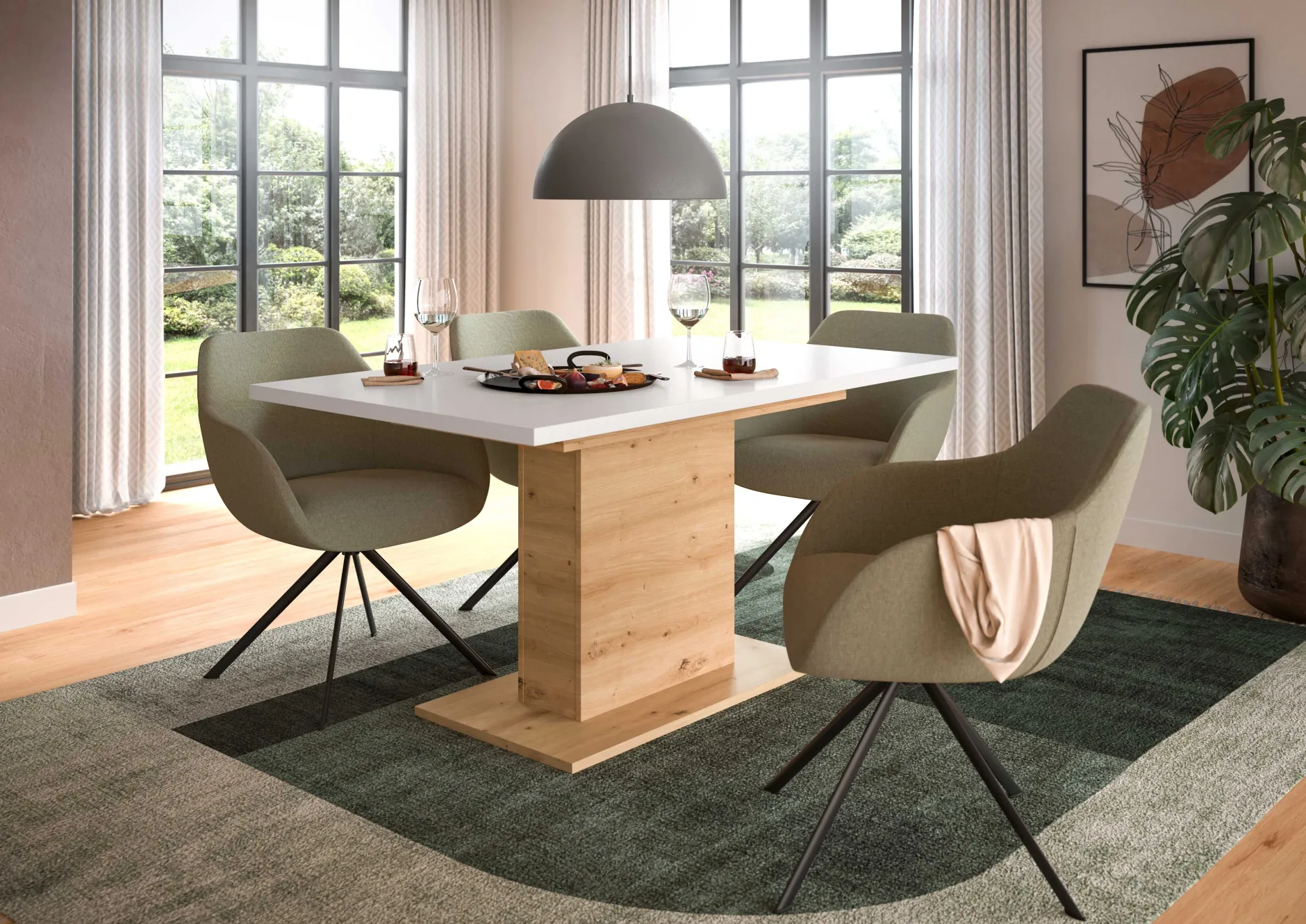 Esstisch Motion Emob - weiß/Artisan, 150-190x76x90 cm