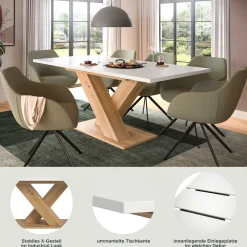 Esstisch Motion Emob – weiß/Artisan – 150-190x76x90 cm
