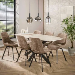 Esstisch Romano Oval 180cm aus keramischem Travertin