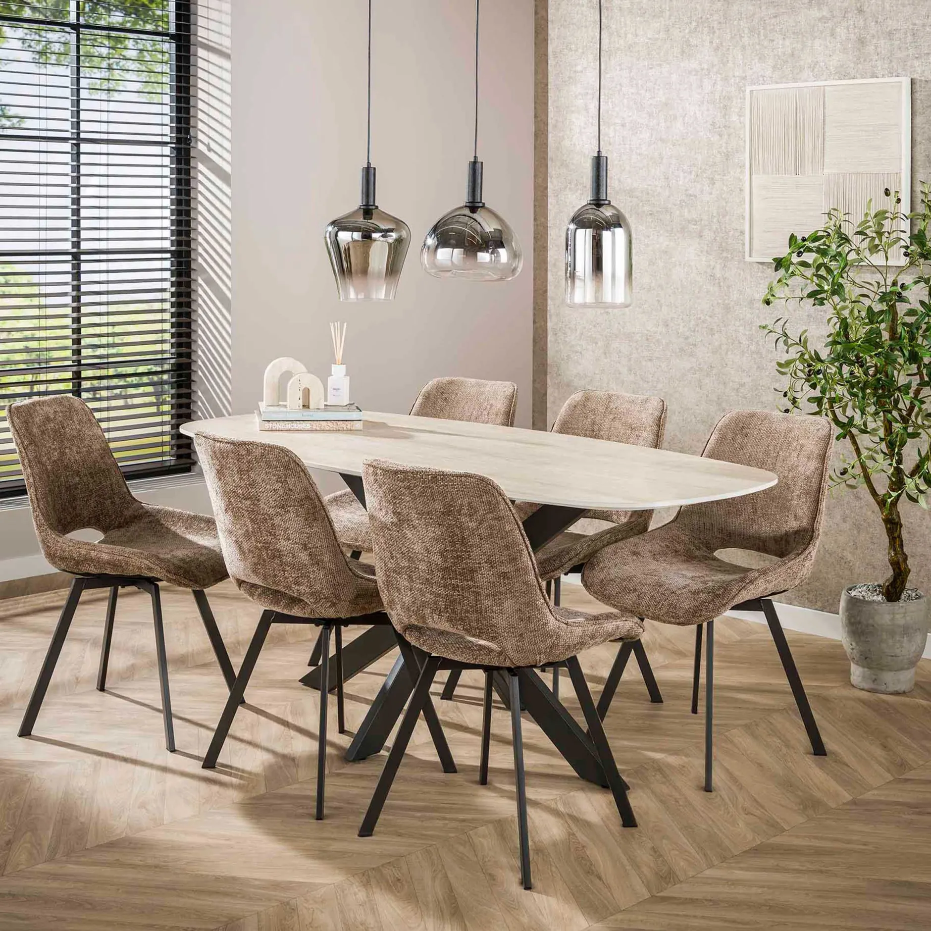 Esstisch Romano Oval 180cm aus keramischem Travertin