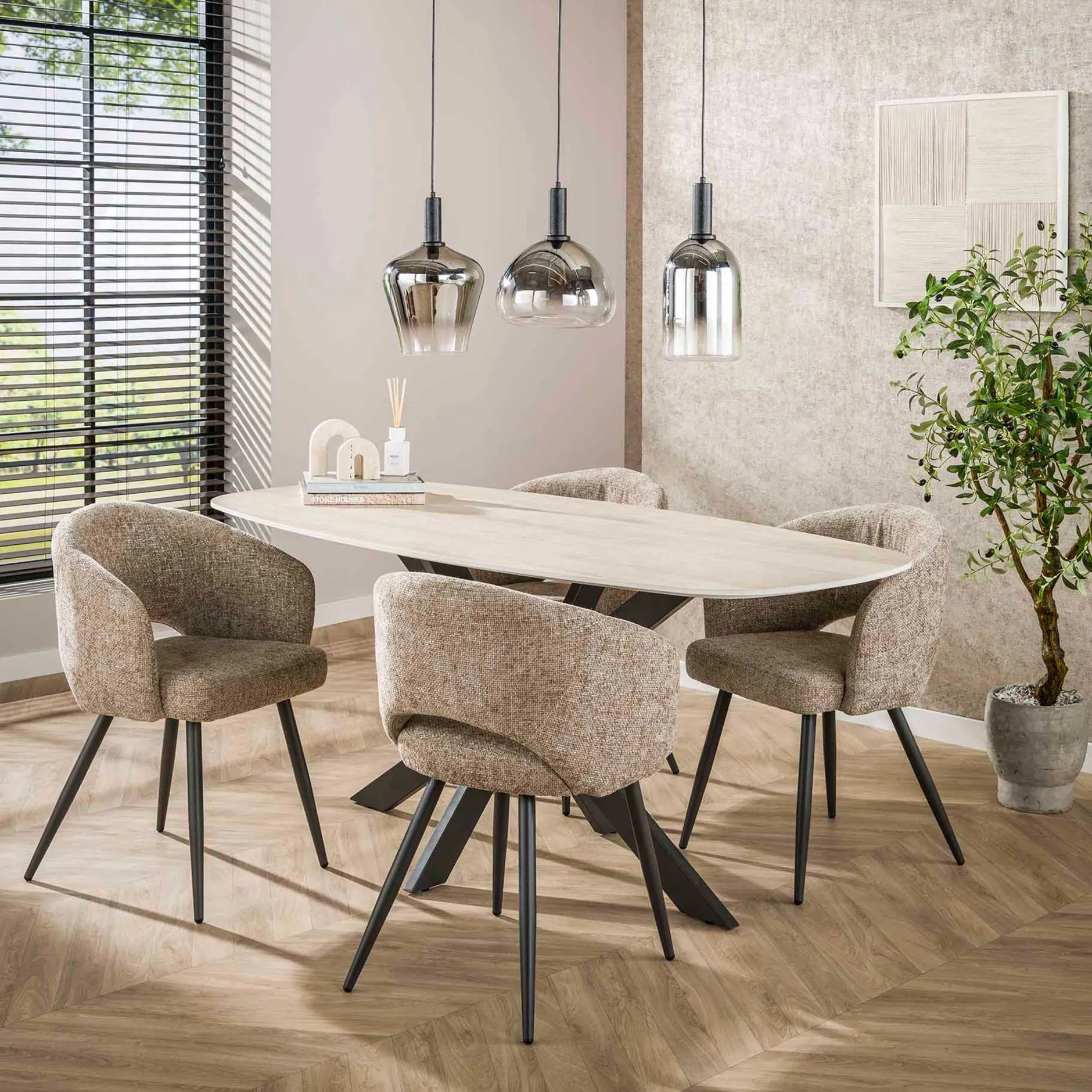 Esstisch Romano Oval 180cm aus keramischem Travertin