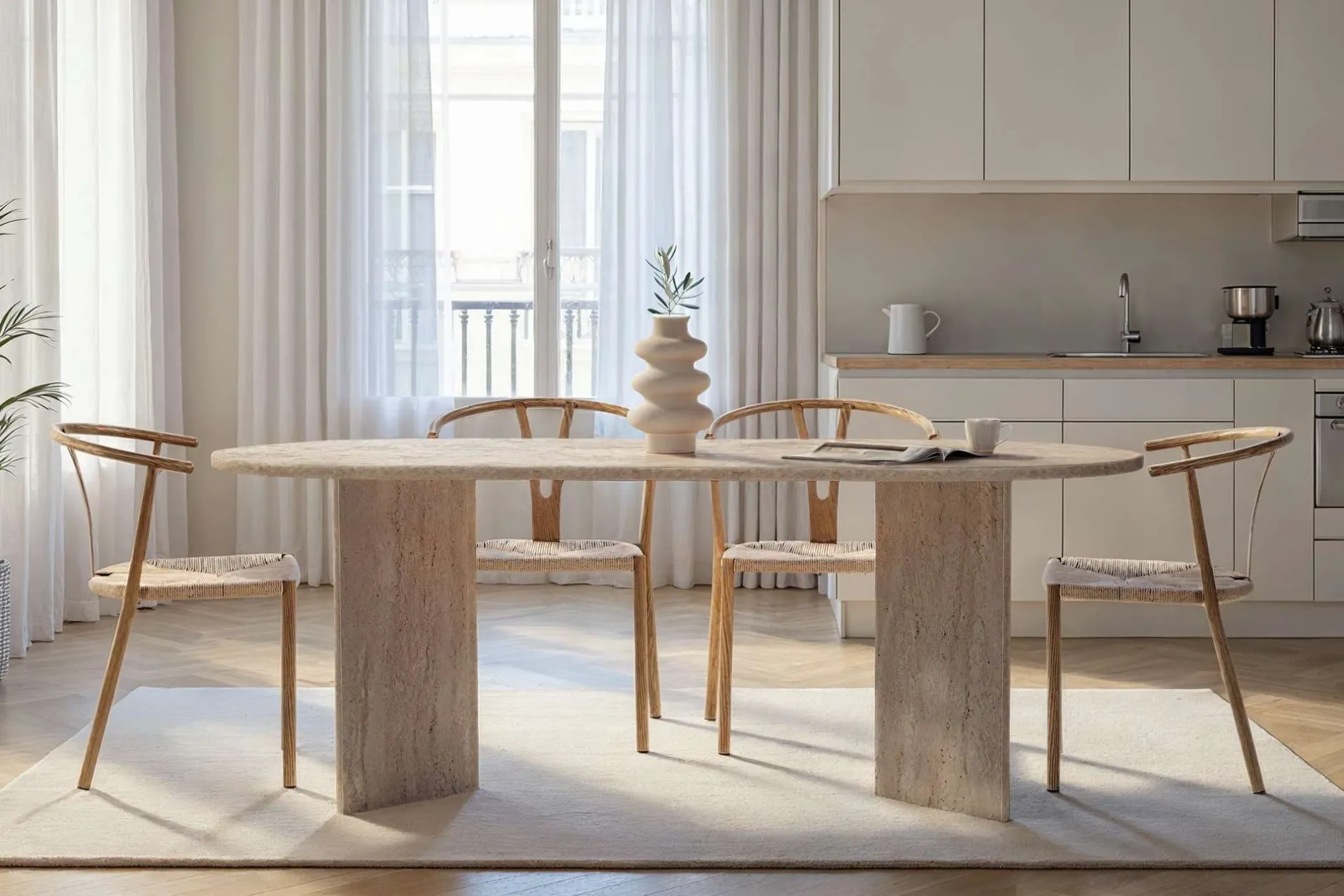Esstisch Sabella - 100% MELAMINE - Travertin - 75 x 90 x 200 cm