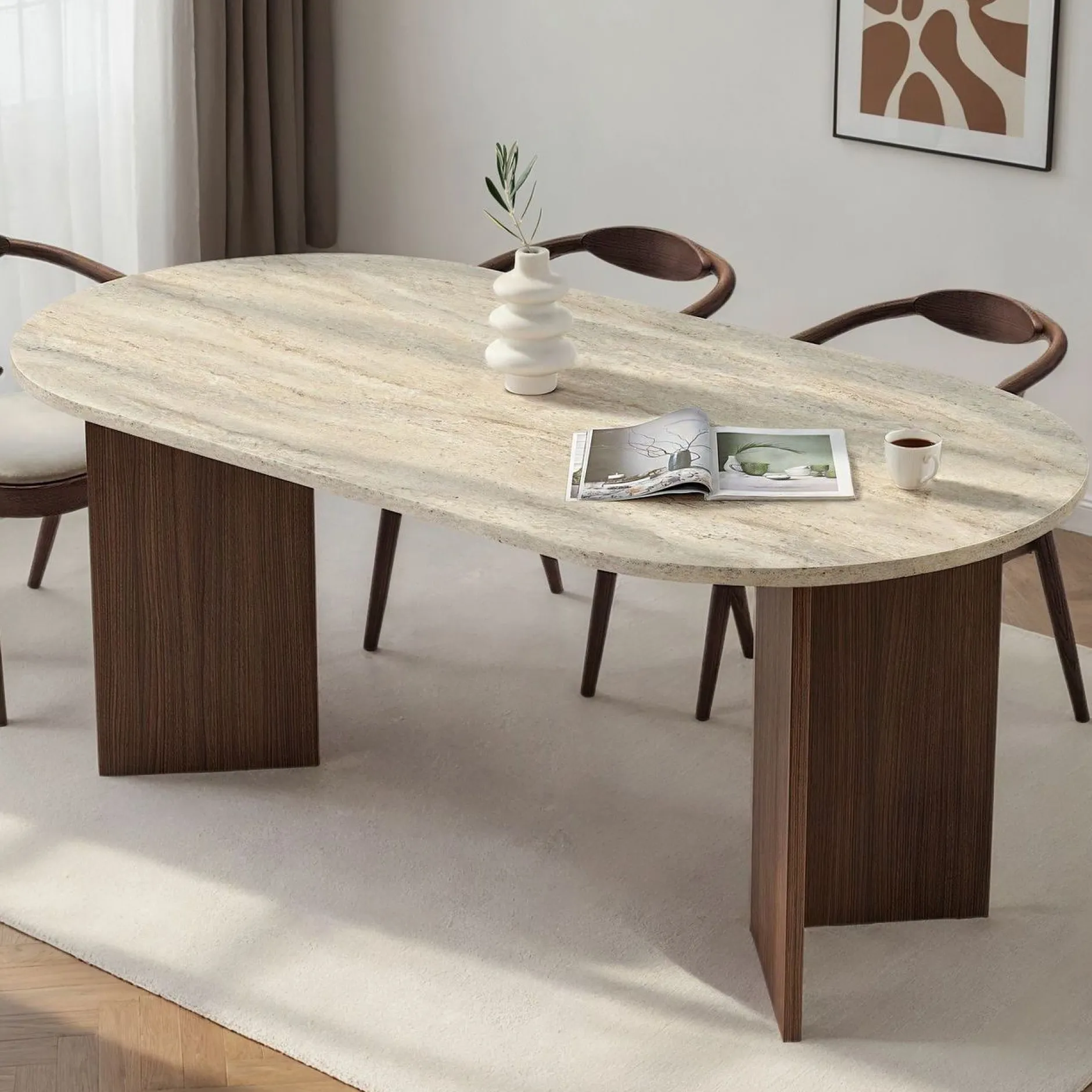 Esstisch Sablin - 100% MELAMINE - Travertin - 75 x 90 x 180 cm