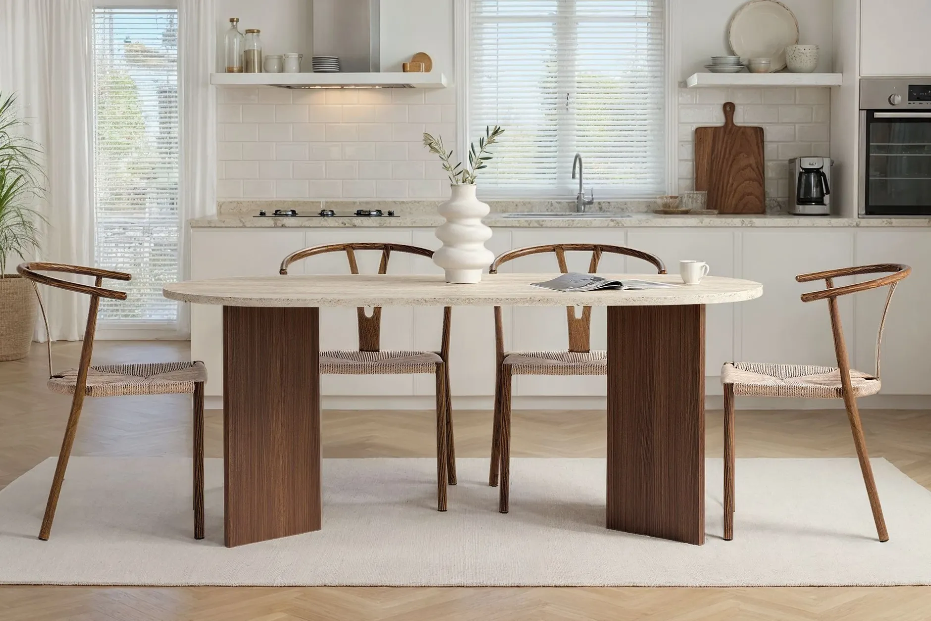 Esstisch Sablin - 100% MELAMINE - Travertin - 75 x 90 x 180 cm