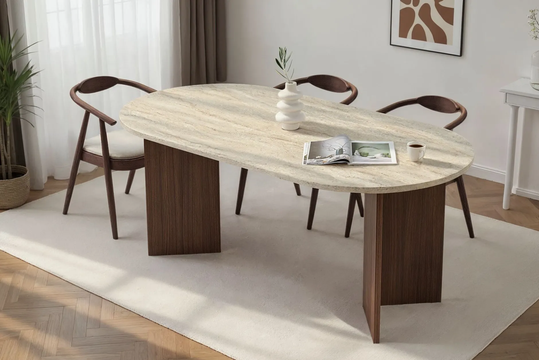 Esstisch Sablin - 100% MELAMINE - Travertin - 75 x 90 x 180 cm