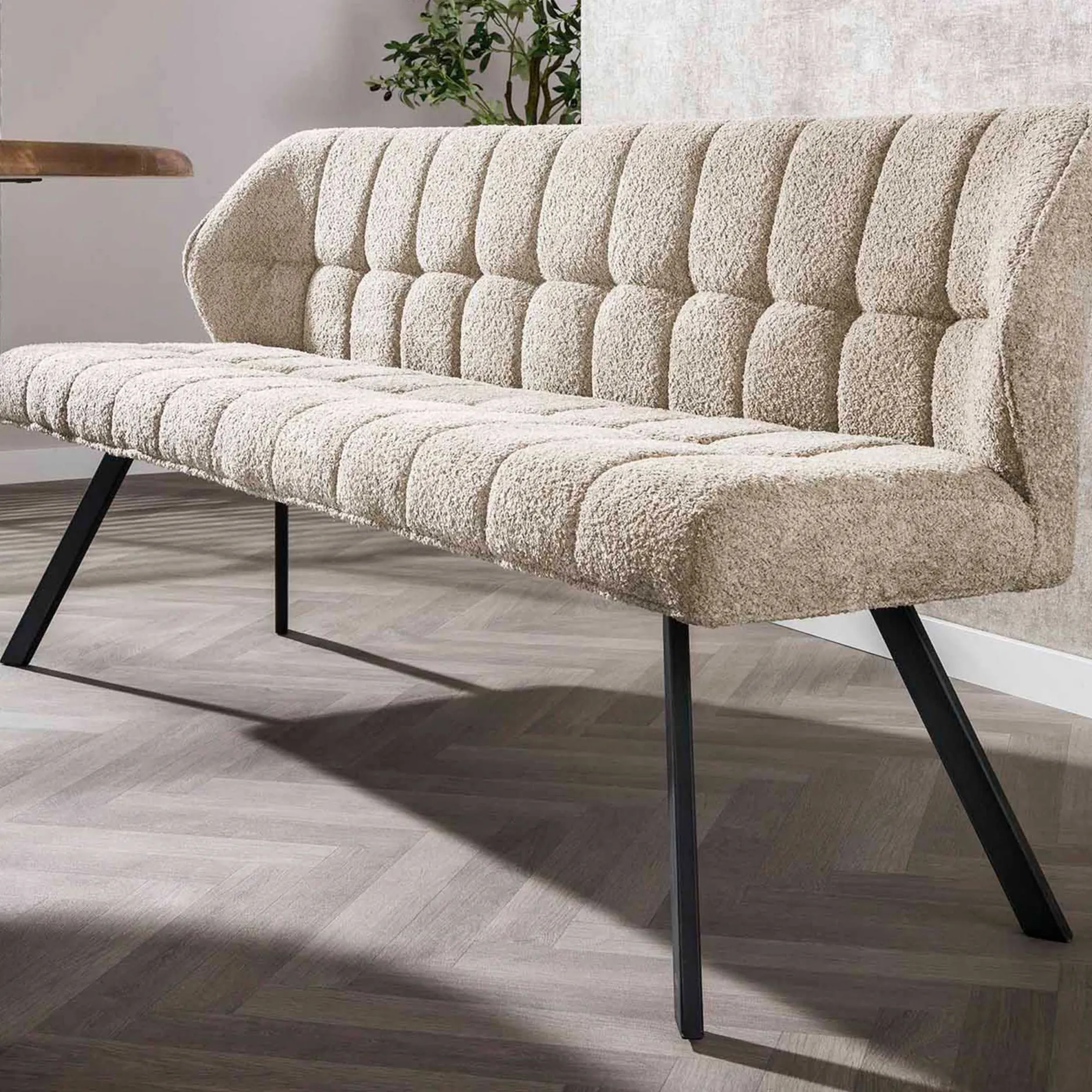 Esszimmerbank Aster - 180x58x81cm - sandfarbener Bouclé-Stoff