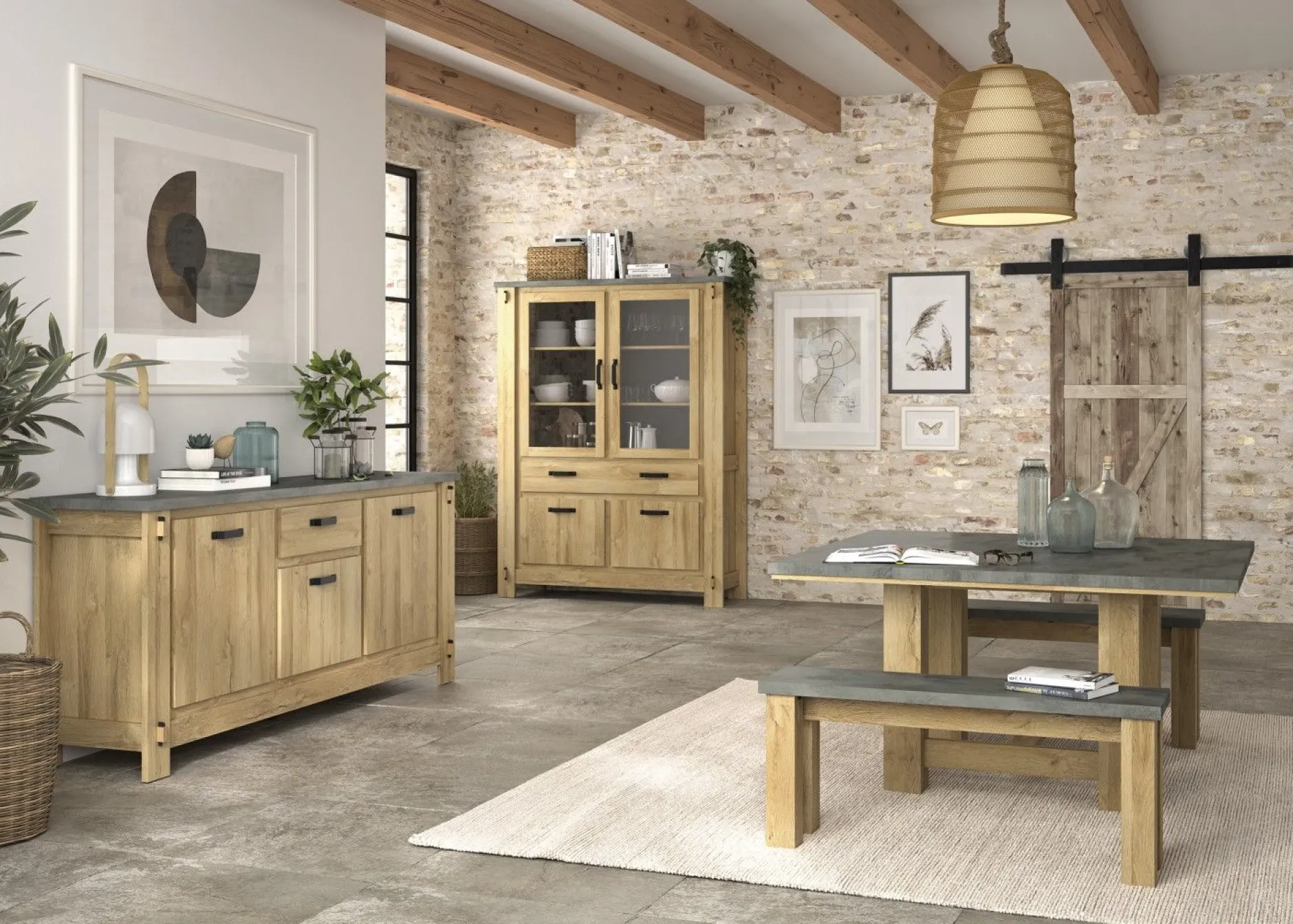 Esszimmerbank Louane 110x30cm - Eiche/Beton