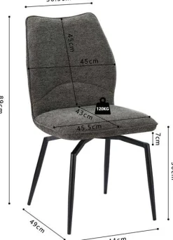 Esszimmer-Drehstuhl Lara - 46x60x89cm - grau
