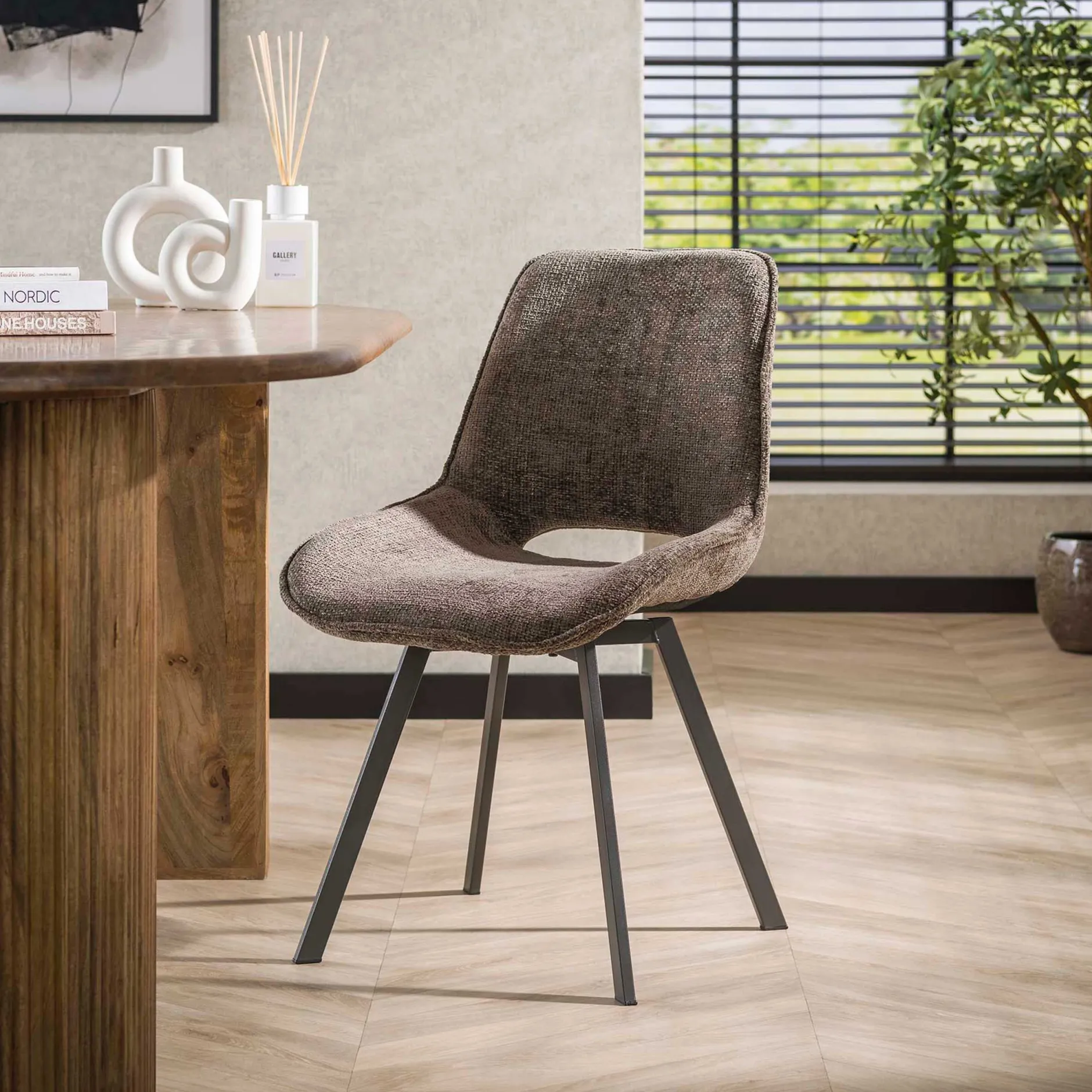 Esszimmer-Drehstuhl Nuria - Chenille-Stoff taupe