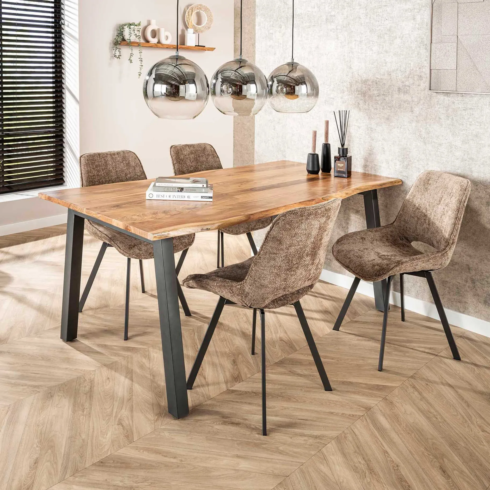 Esszimmer-Drehstuhl Nuria - champagnerfarbener Chenille-Stoff