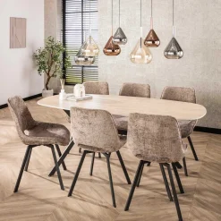 Esszimmer-Drehstuhl Nuria - champagnerfarbener Chenille-Stoff