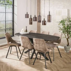 Esszimmer-Drehstuhl Nuria - champagnerfarbener Chenille-Stoff