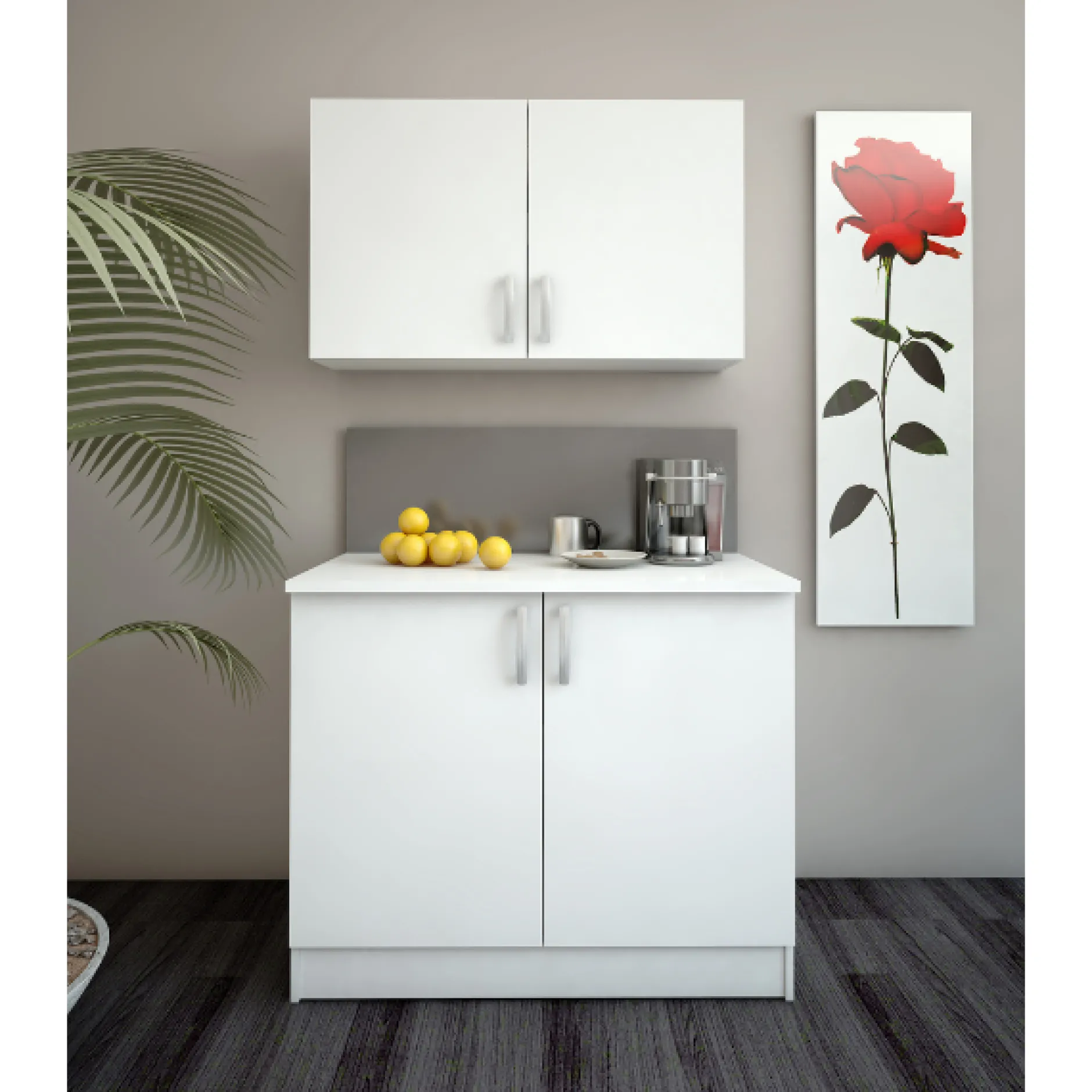 Esszimmergarnitur Nova - Küchenschrank & Oberschrank - Weiß/MDF