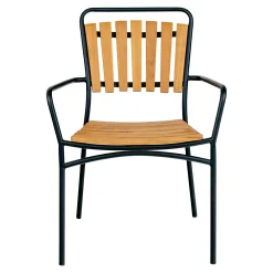 Esszimmerstuhl aus Teakholz mit schwarzem Gestell