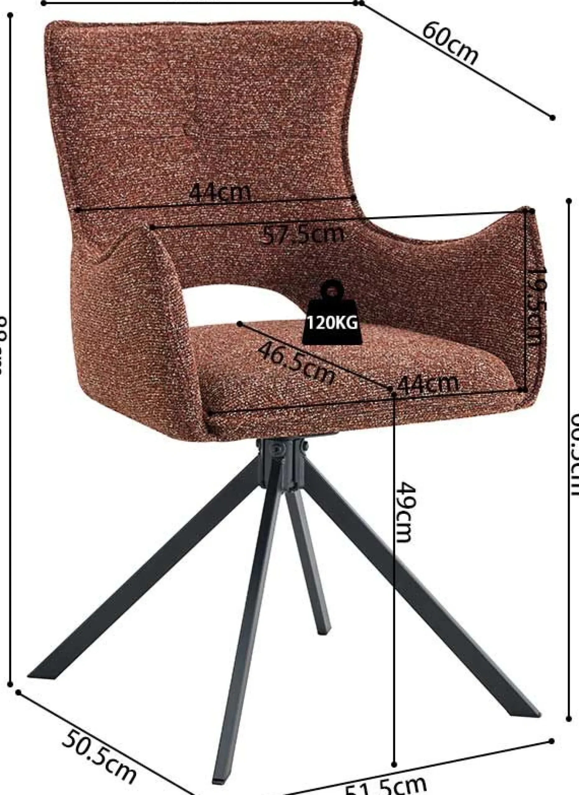 Esszimmerstuhl Billy - 58x60x88cm - drehbar - rot