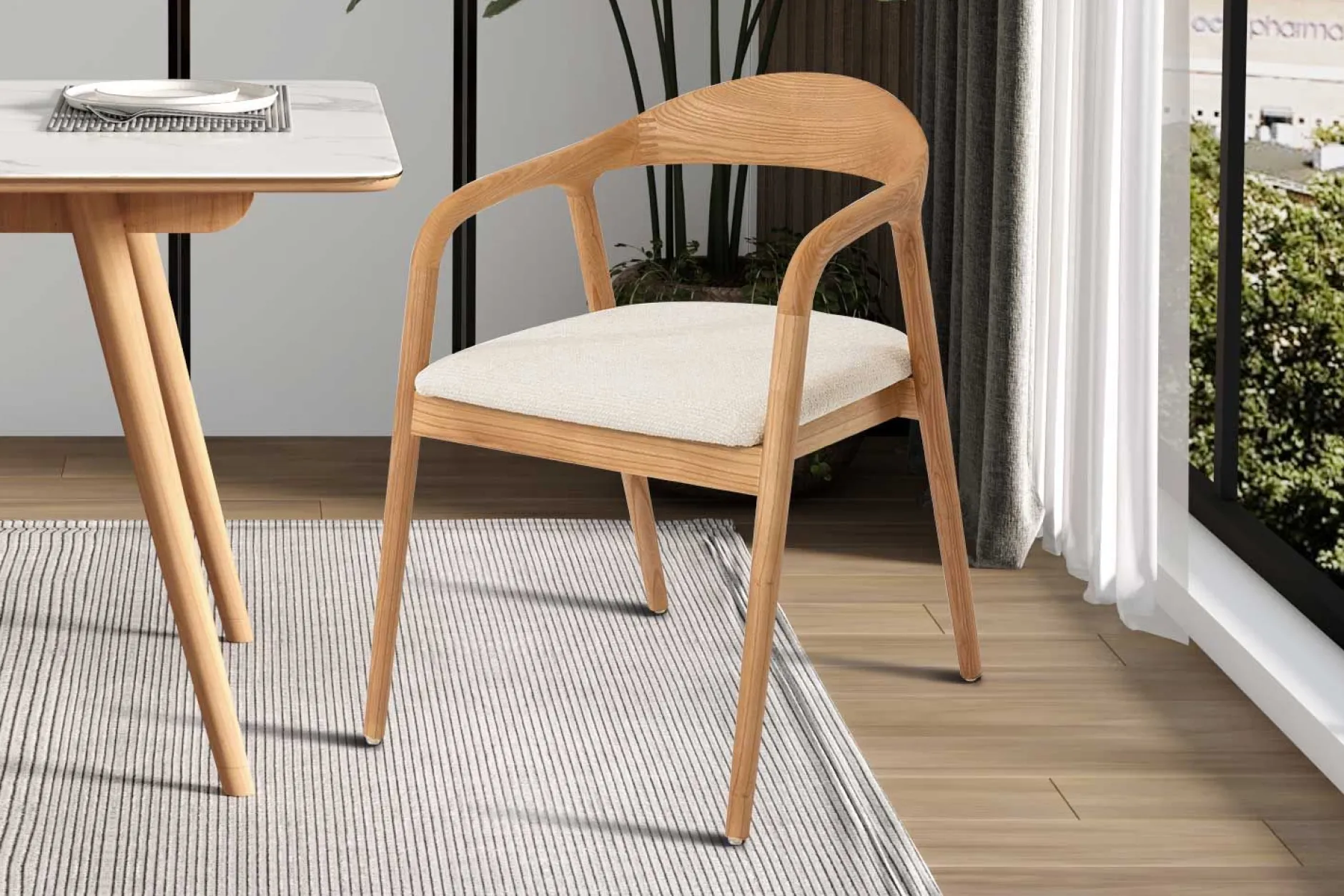 Esszimmerstuhl Claire - 57x66x74cm - beige Stoff/Essenholz
