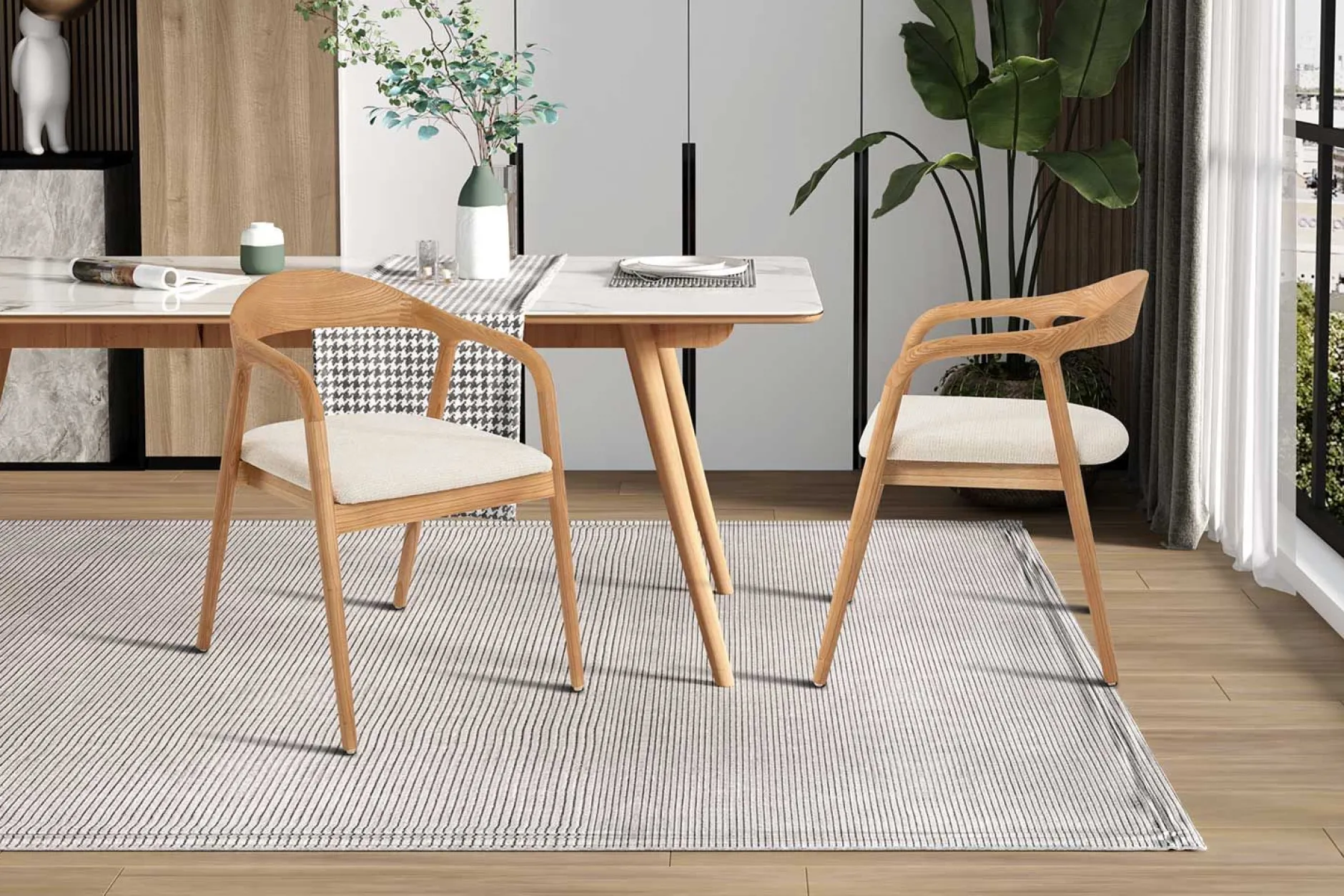 Esszimmerstuhl Claire - 57x66x74cm - beige Stoff/Essenholz