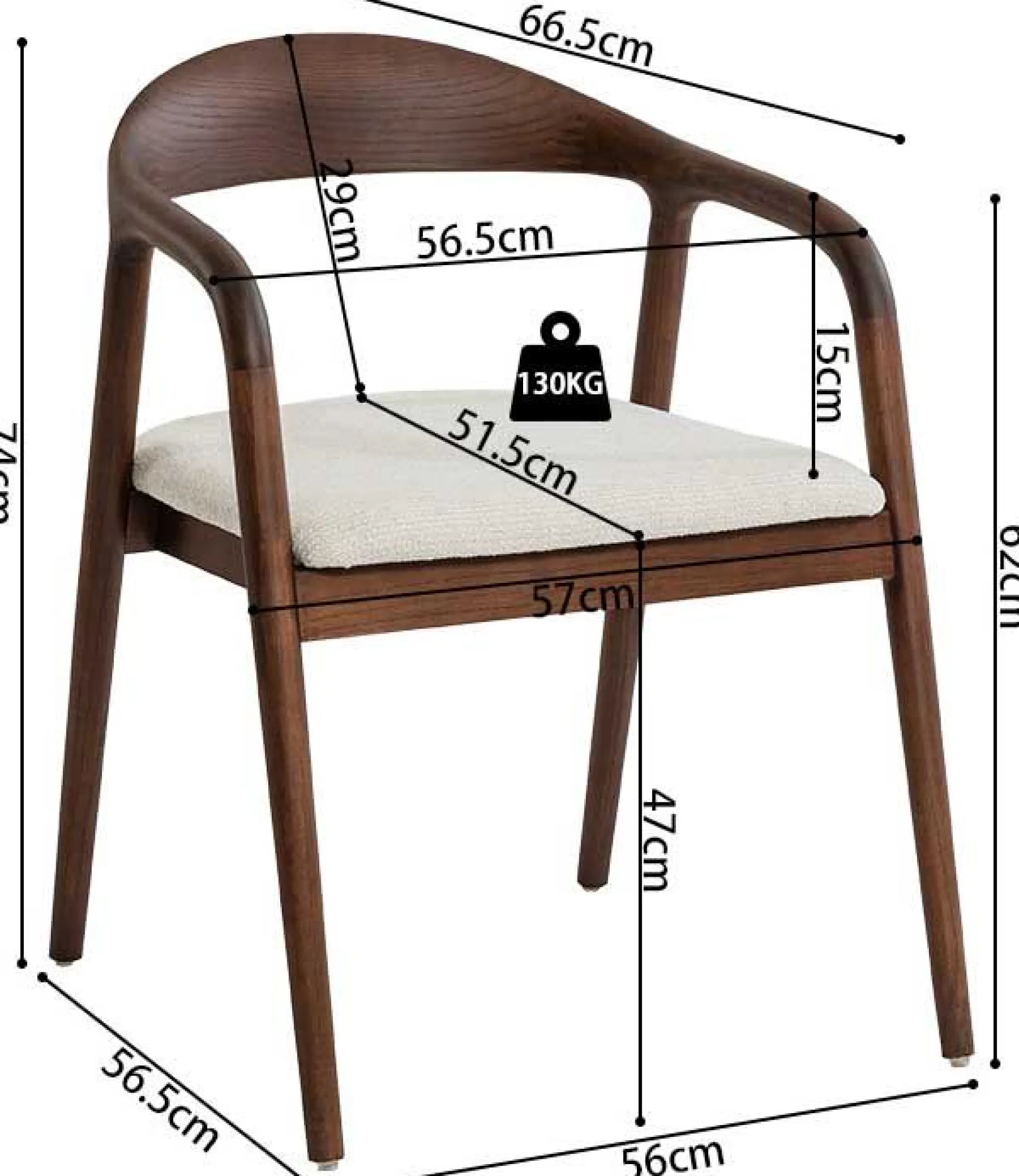Esszimmerstuhl Claire - 57x66x74cm - beige Stoff/Walnuss