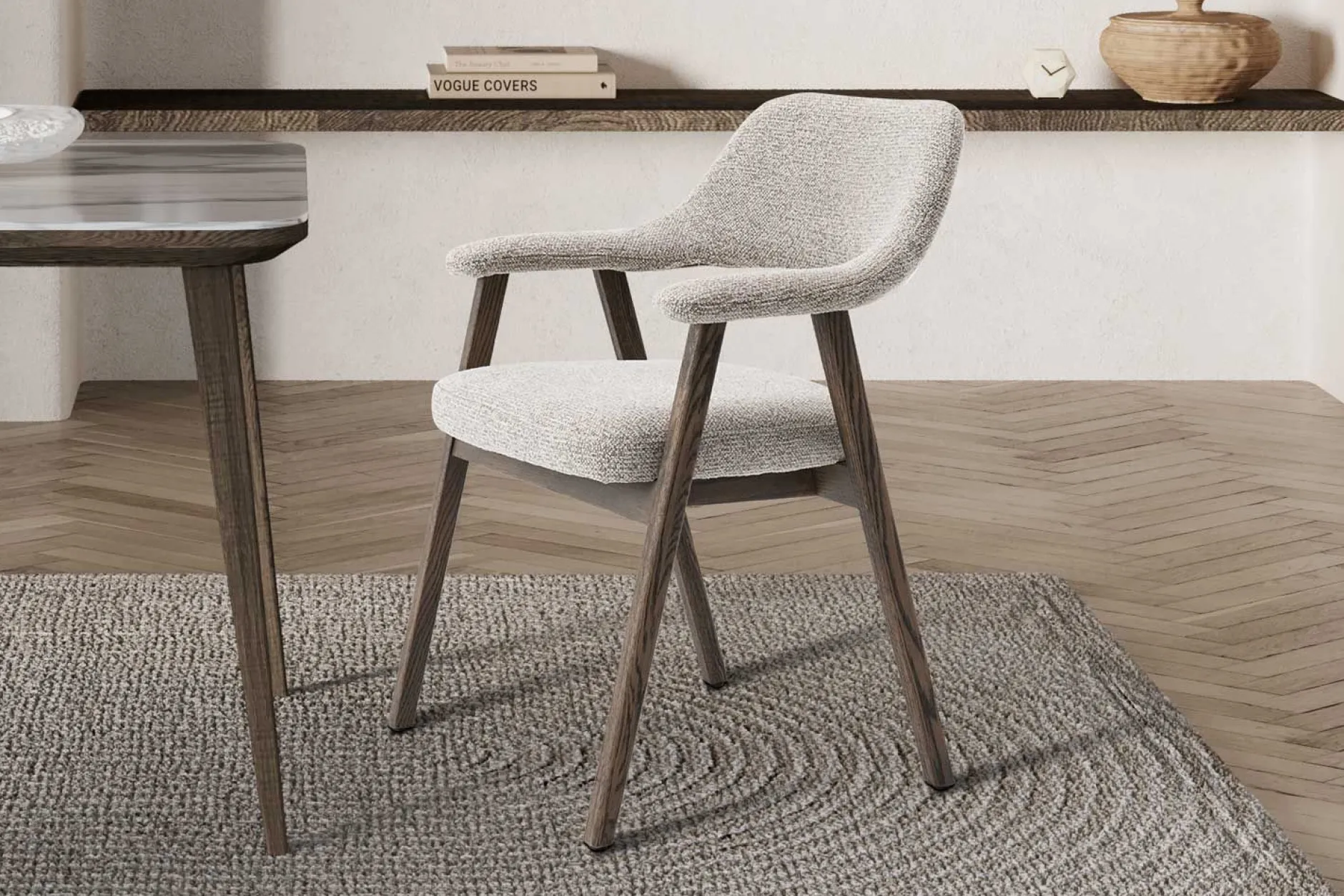 Esszimmerstuhl Coralie - 64x59.5x83cm - Eiche rauch/beige Stoff