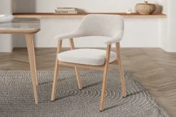 Esszimmerstuhl Coralie - 64x59.5x83cm - Eiche massiv/beige Stoff