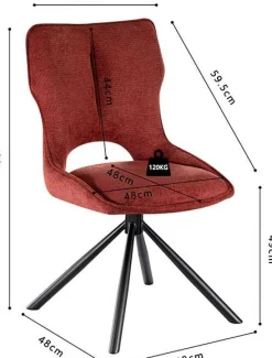 Esszimmerstuhl Morris - 48x59.5x90cm - drehbar - roter Stoff