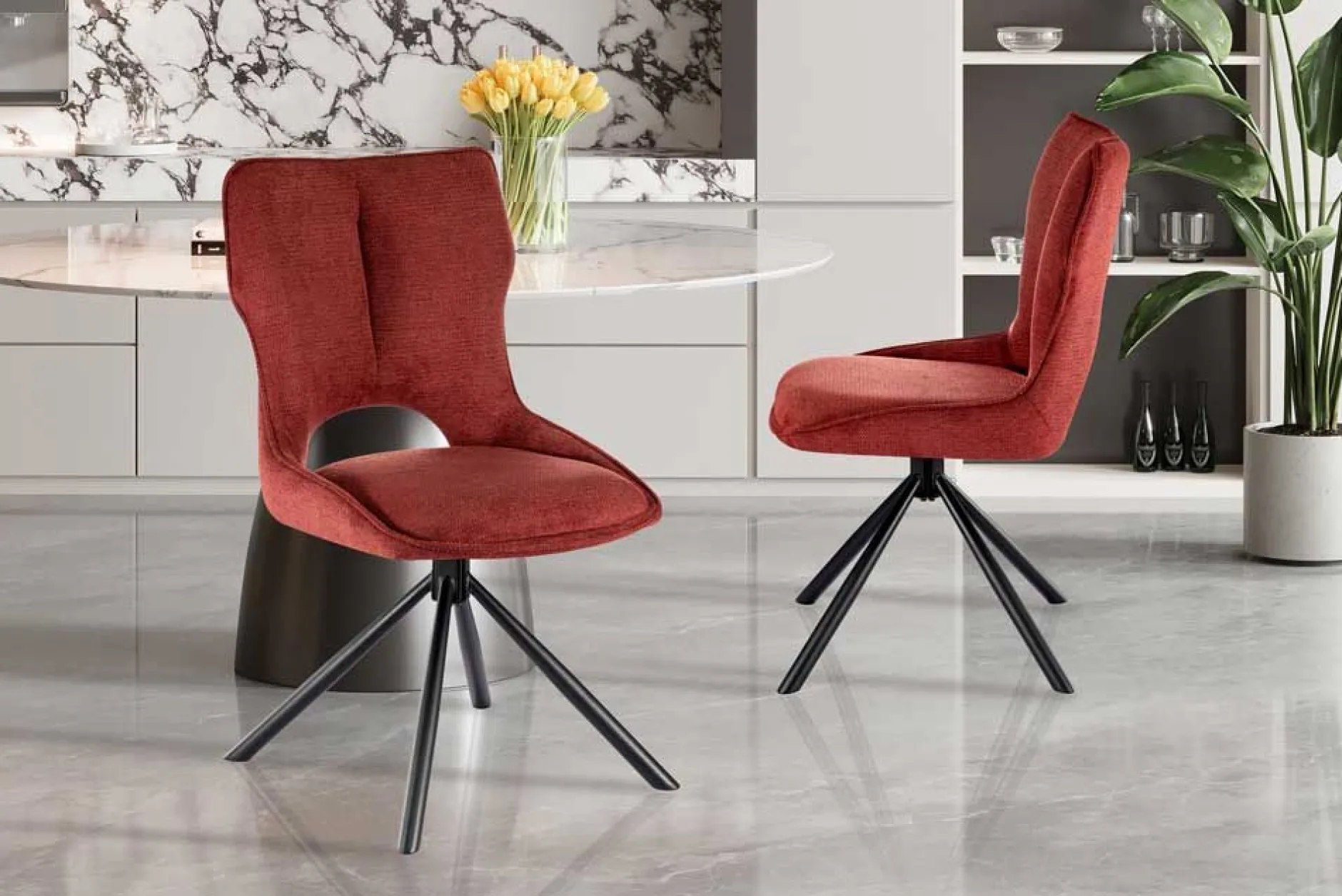 Esszimmerstuhl Morris - 48x59.5x90cm - drehbar - roter Stoff