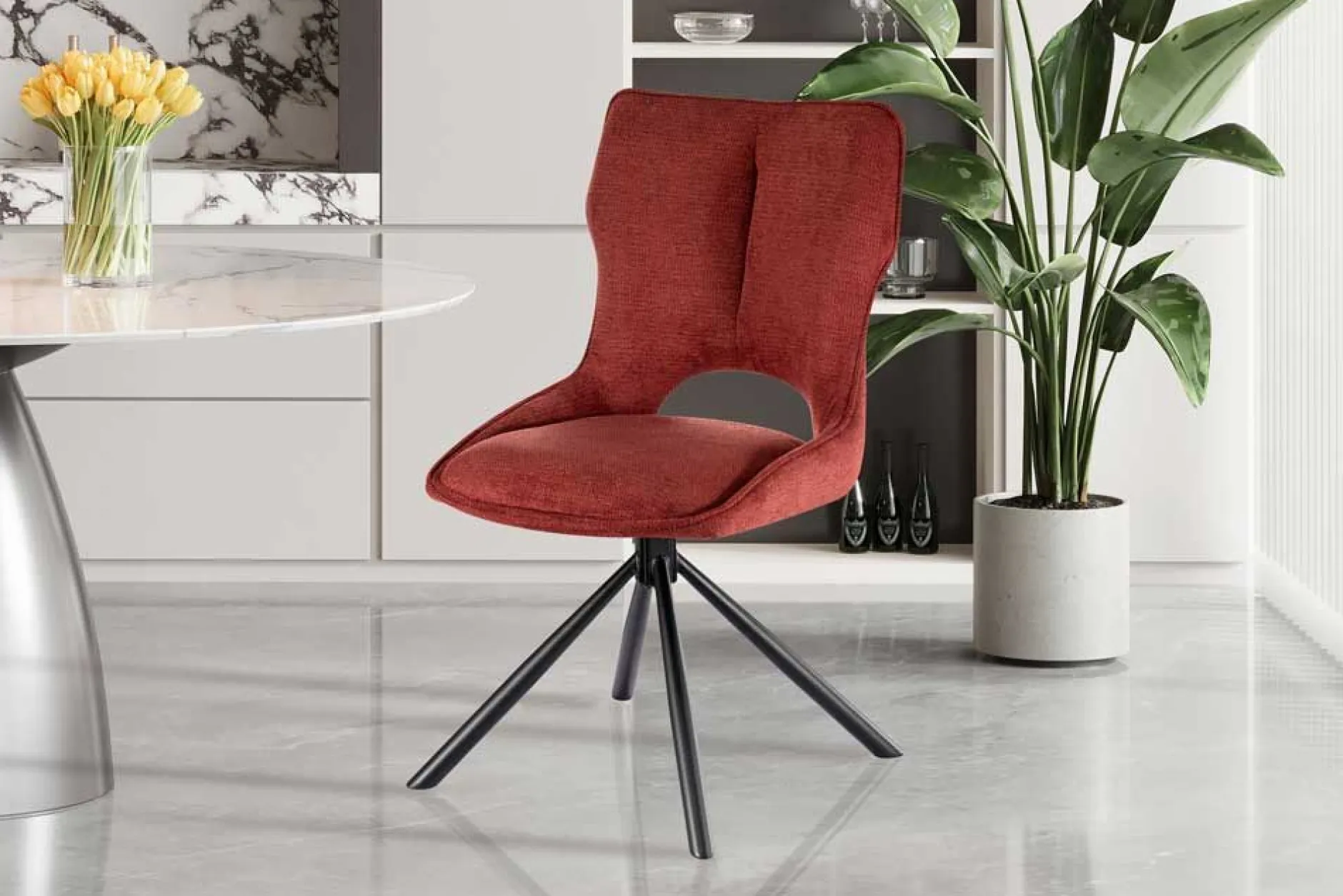 Esszimmerstuhl Morris - 48x59.5x90cm - drehbar - roter Stoff