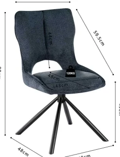 Esszimmerstuhl Morris - 48x59.5x90cm - drehbar - blauer Stoff
