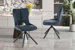 Esszimmerstuhl Morris - 48x59.5x90cm - drehbar - blauer Stoff