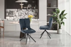 Esszimmerstuhl Morris - 48x59.5x90cm - drehbar - blauer Stoff